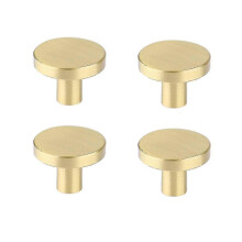 4 runde Schrankknöpfe, massive Messing-Kommodenknöpfe, gebürstete Gold-Schrankknöpfe für Küchenschubladen (1,1 x 0,79)
