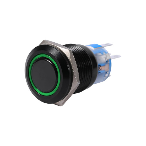 19mm 12-24V ON/OFF Black Waterproof Selflocking Latch Push Button Flate Switch Red LED 1