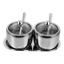 1 Set of Glass Lid Spice Jar Empty Spice Holder Metal Condiment Pot Seasoning Pot Condiment Container