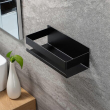 No Drilling Shower Shelf, Self Adhesive Bathroom Shelf SUS304 Stainless Steel(Black)