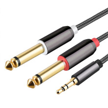 Audiokabel 3,5 mm auf doppeltes 6,35-mm-Aux-Kabel (2 x 6,5-mm-Klinke auf 3,5-mm-Stecker) für Mischpult, Verstärker, Lautsprecher und Verteiler