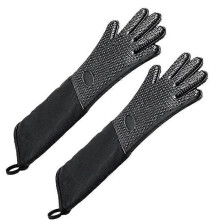 Extra langer, professioneller Silikon-Ofenhandschuh, hitzebeständiger Kochhandschuh mit Baumwollfutter für Küche