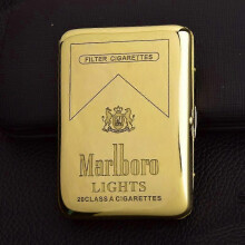 Metal cigarette case, can hold 16 cigarettes, vintage copper Camel/Marlboro
