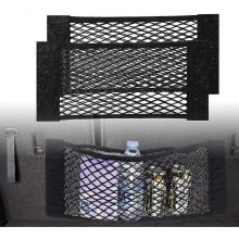 Black Magic Adhesive Cargo Net Elastic String Pouch, Car Back Rear Trunk Seat Mesh Net 2 Pcak-60x25cm/bl
