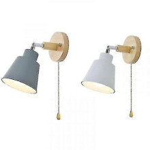 Nordische Wandleuchte aus Holz, Nachttischlampe, Schlafzimmer-Flurleuchte mit Reißverschlussschalter