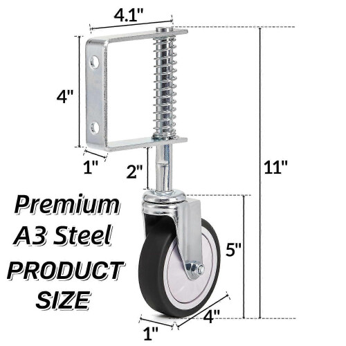 2 Pack Spring Loaded Gate Casters, 4 Inch Heavy Duty Gate Wheels, 360 Degree 1