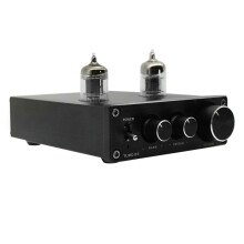 TUBE-03 Mini-HiFi-Vorverstärker, 6K4-Röhrenverstärker, Puffer, Höhen- und Bassregelung, RCA-Vorverstärker, Schwarz, EU-Stecker