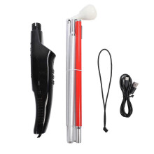 Folding Guide Cane with Electronic Voice Control Reflective Red Obstacle Avoidance for Blind People English Version