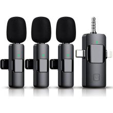 Micrófono de solapa inalámbrico 3 en 1 compatible con iPhone, iPad, Android, cámara, 1