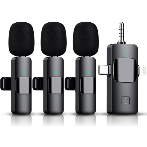 Micrófono de solapa inalámbrico 3 en 1 compatible con iPhone, iPad, Android, cámara, 1