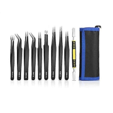 Pinzas de precisión antiestáticas ESD de acero inoxidable, paquete de 10 unidades, para joyería.