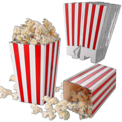 50 Pcs Popcorn Boxes Red And White Striped, Small Paper Candy Containers, Retro 1