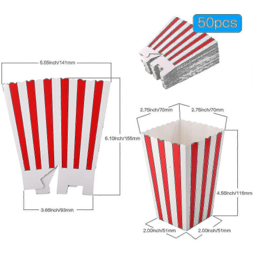 50 Pcs Popcorn Boxes Red And White Striped, Small Paper Candy Containers, Retro 2