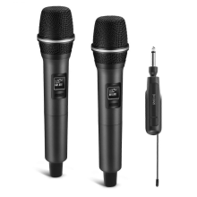 Sistema de micrófono inalámbrico con dos micrófonos de mano, alcance de 60 metros, reducción de ruido DSP, karaoke.