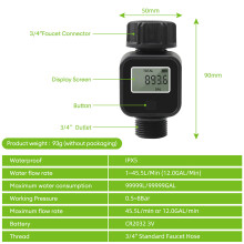 SGS05 Tuinwaterdebietmeter met digitaal display, waterverbruikstester, waterstroomsnelheidsdetector, accessoire voor het bewateren van tuinplanten
