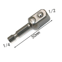 3-delige set dopsleuteladapters van chroom-vanadiumstaal met zeskantschacht naar 1/4", 3/8" en 1/2" verlengstukken voor boren en boren.