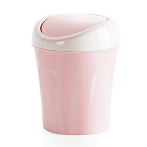 Kleiner Mini-Tischmülleimer aus Kunststoff mit Schwingdeckel für Wohnzimmer- oder Couchtisch, Größe S, Rosa 1