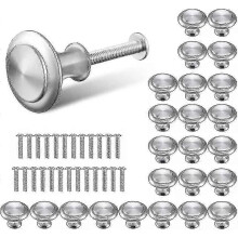 Silberne Schubladengriffe, runde Türknöpfe, silberne runde Schubladengriffe, 30 mm Möbelknöpfe, 25 Stück