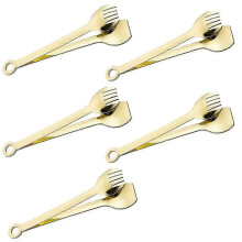5 Sets vergoldeter kleiner Servierzangen, Mini-Vorspeisenzangen aus Edelstahl, 15 cm, Gold