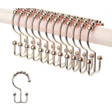 Rust-Resistant Stainless Steel Copper Shower Curtain Hooks - 12 Pack, Smooth Glide for Bathroom Rods