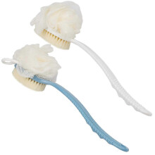 Blue & White 2-Pack Back Scrubber with Bristles & Loofah - Long Handle Exfoliating Shower Brush for Bath & Body Wash