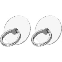 Paquete de 2 soportes de anillo para tel??fono con purpurina, agarre de diamante transparente giratorio de 360?? para smartphones y fundas (plateado)
