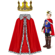 Königskostüm-Set für königliche Verkleidungen, roter Umhang mit goldener Krone und Zepter, mittelalterliches Unisex-Gewand für Bühnenauftritte,
