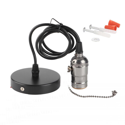 E26 Vintage Pendant Light Holder with Pull Chain Switch Lamp Base Ceiling Mounted (Black) 1