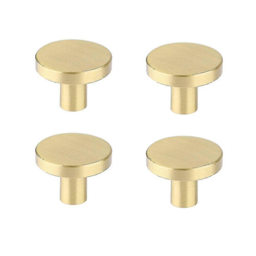 4 Pcs Round Cabinet Knobs, Solid Brass Dresser Knobs Brushed Gold Cabinet Knobs For Kitchen Drawers (1.1x0.79) 1