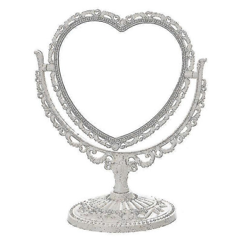 Makeup Mirror Heart Shaped Rotatable Double Sided Desktop Cosmetic Vanity Mirror(1pc, White) 1