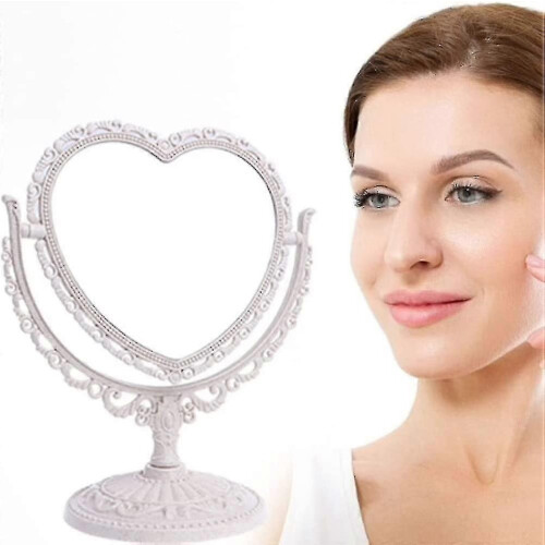 Makeup Mirror Heart Shaped Rotatable Double Sided Desktop Cosmetic Vanity Mirror(1pc, White) 2