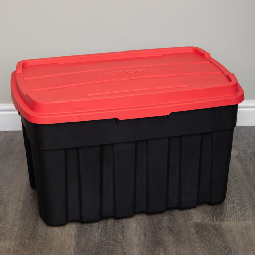 Samuel Alexander 140L Black and Red Tuff Stackable Storage Box with Lid and Carry Handles