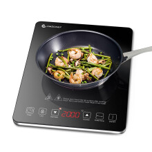 AMZCHEF Single Induction Cooker, Ultra-thin Induction Hob with Fashion Look, 20-level Power and Temperature Control, Black Frosted Glass Panel, Touch