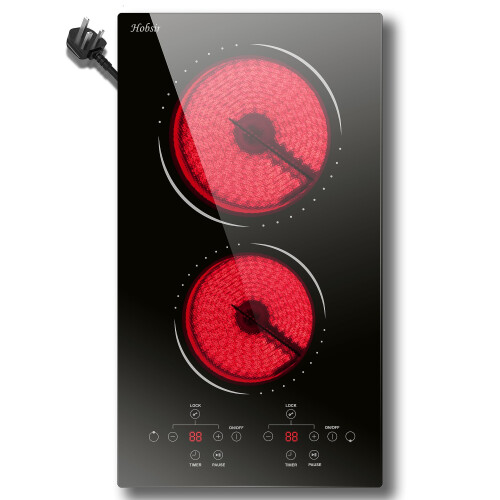 2 Zone Ceramic Hob with Plug, Hobsir Built-in