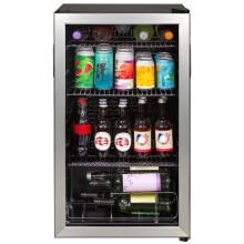 Kuhla Mini Fridge 93 Litre Undercounter Freestanding Beverage/Drinks Wine Fridge for Beer Stainless Steel, LED Light, Drinks & Snacks Glass Door, 3 A