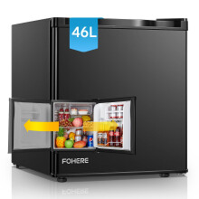 FOHERE Table Top Mini Fridge with Freezer 46L, Reversible Door, 7 Adjustable Temperature Levels, E rated, 42 dB Low Noise, Adjustable Feet, Energy Ef
