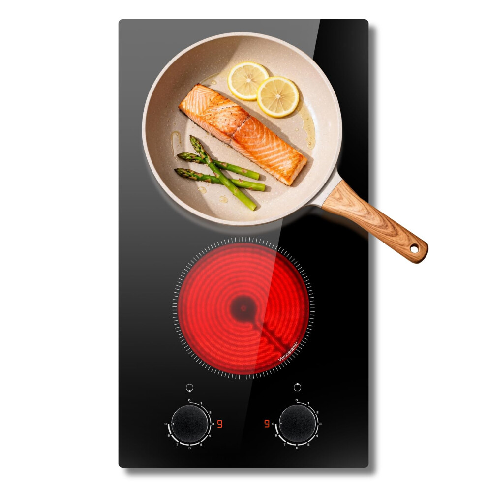 Traenvir 2 Ring Ceramic Hob 30Cm, 2 Zone Electric Hob Built In With Kn