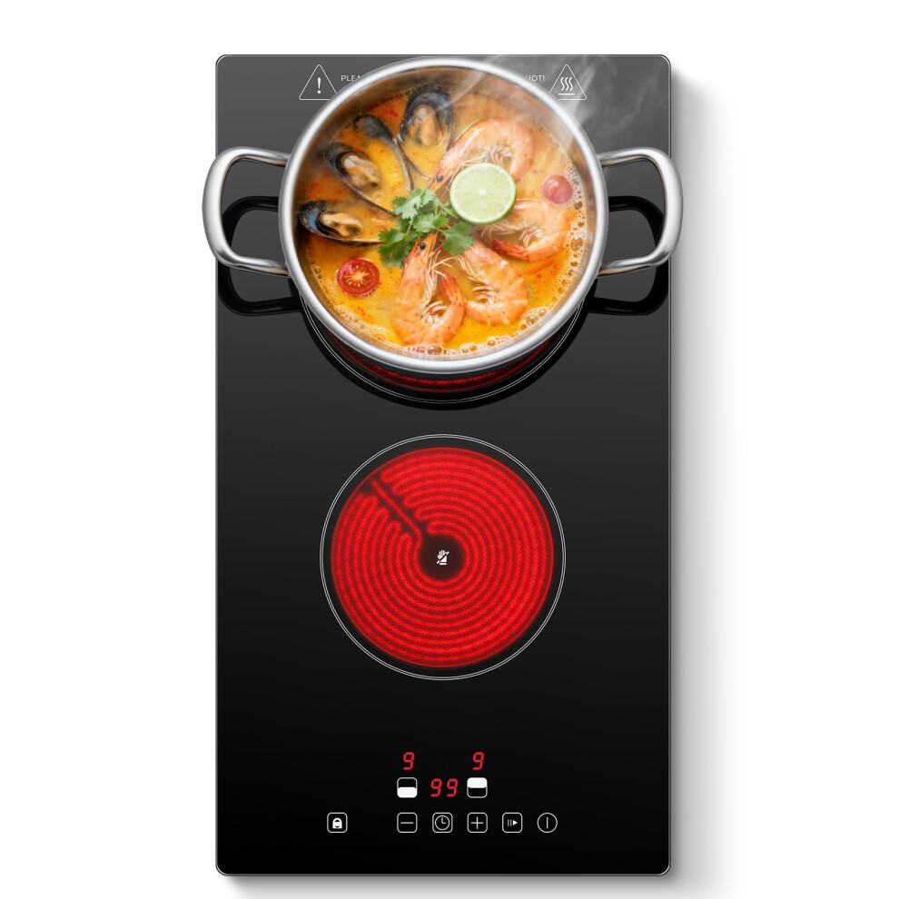 Sndoas 30Cm Ceramic Hob 2 Zones, 3000W Electric Hob Built-In/Counterto