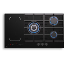 Klarstein MultiChef 5 Gas & Induction Hob - 5-Zone Flexzone Cooking, 10.6Kw, Slider Control, Stop&Go, Timer, Cast Iron Supports, Black, 87.5Cm