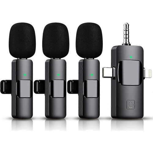 3 in 1 Wireless Lavalier Microphone for iPhone, iPad, Android, Camera,1
