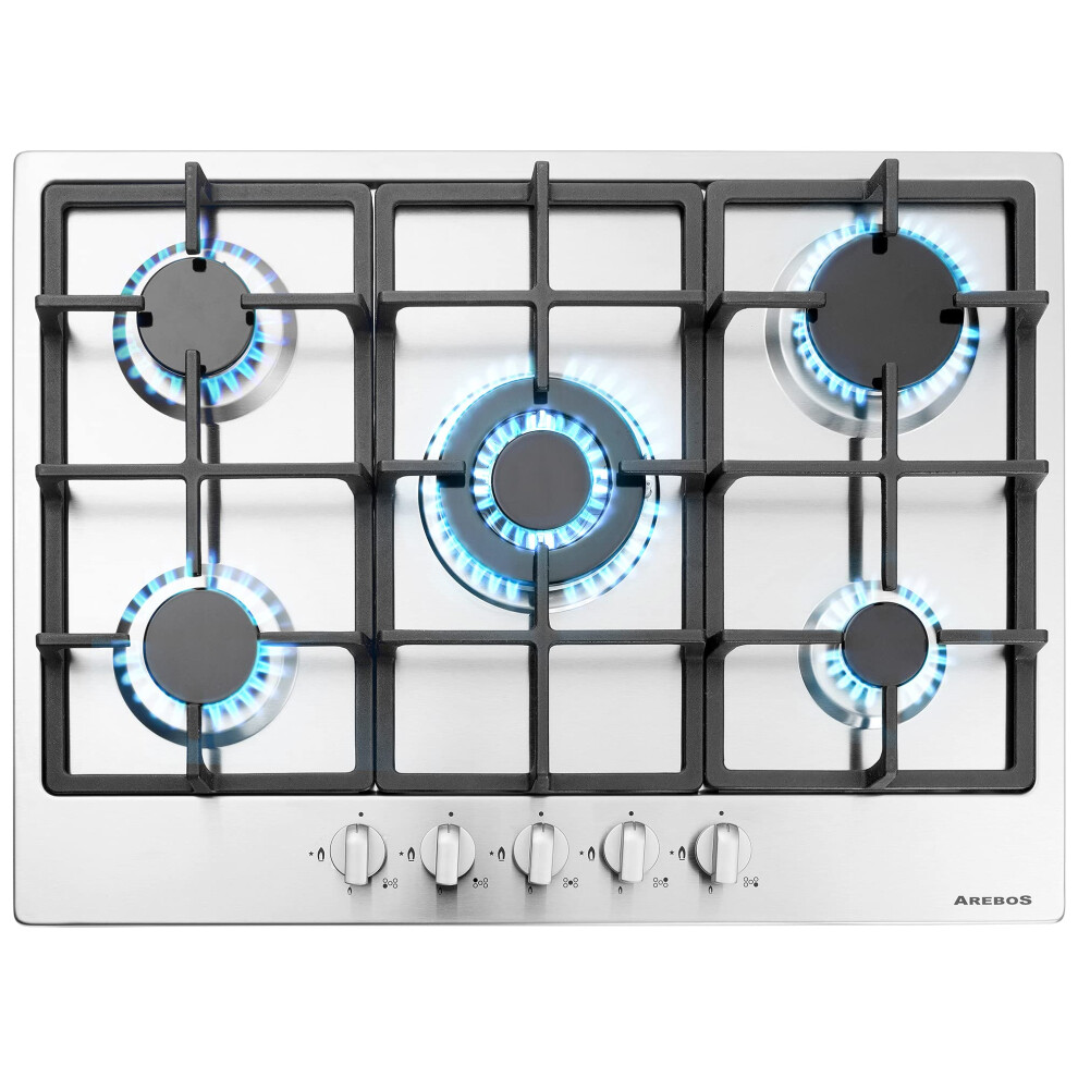 Arebos 5-Burner Gas Hob | Stainless Steel Stove With Automatic Flame Protection | Natural Or Propane Gas | Self-Sufficient, Efficient, And Energy-Sav