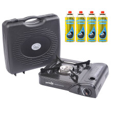 Parkland Portable Single Burner Hob Camping Gas Stove Cooker + 4 Gas Refills