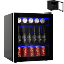 TANGZON Mini Fridge 46L, Quiet Frost Free Wine Drinks Fridge with LED Light, Temperature Control, Glass Door, Adjustable Shelves & Feet, Portable Tab