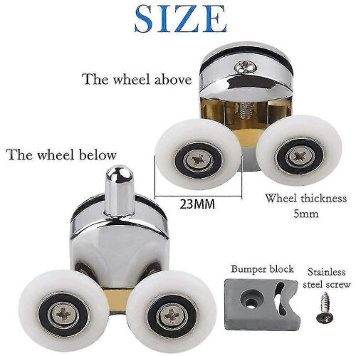 Shower Door Roller, 4 Double Rollers For Shower Door Sliding Rollers Door Replacement Wheel 2