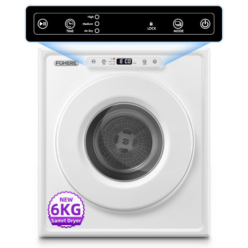 6KG Vented Tumble Dryer, FOHERE 1500W Compact Samrt