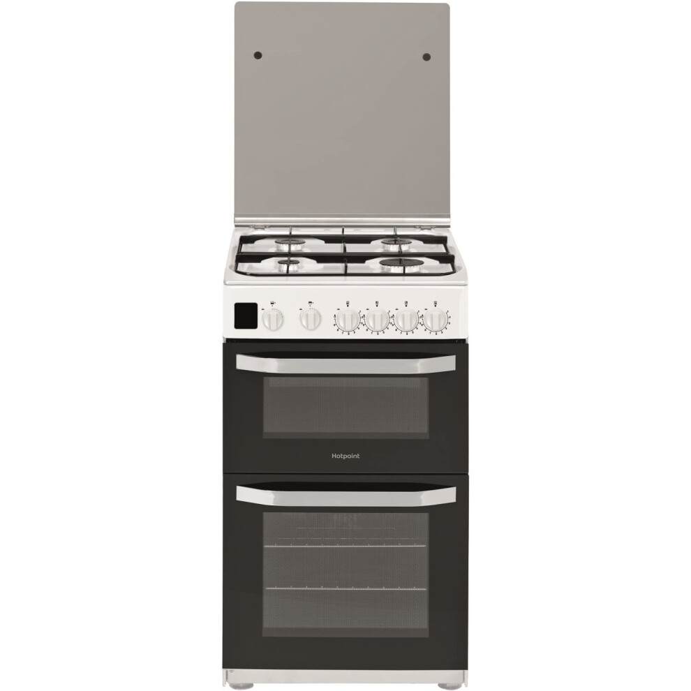 Hotpoint 50Cm Double Cavity Gas Cooker With Lid White