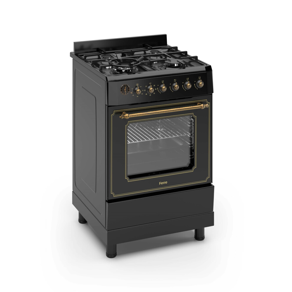 Ferre F6ip40e7-Bl-Retro-W 60Cm Freestanding Dual Fuel Cooker With Wok