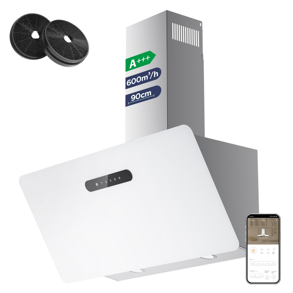 Ciarra Cbcw9736k Angled Cooker Hood 90Cm Head-Free Hood Recirculating