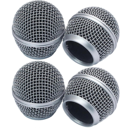 4PCS Silver Microphone Grill Replacement with Builtin Foam Windscreen for SM58 and Beta 58A
