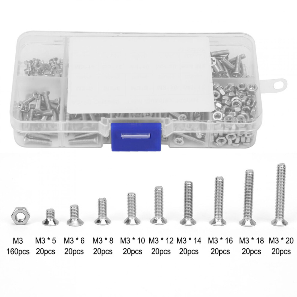 340Pcs M3 Stainless Steel Flat Head Countersunk Screws 9104899447913